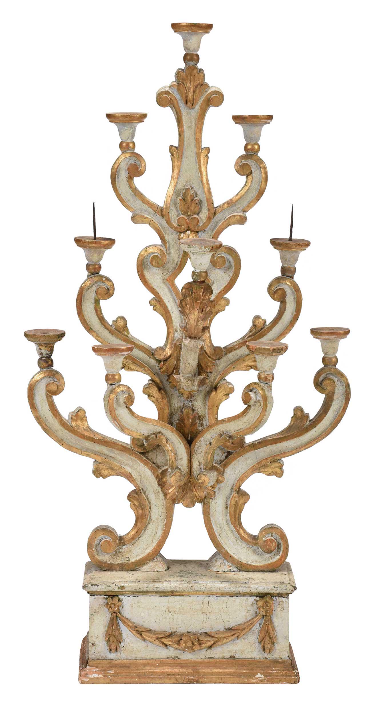 Italian Baroque Style Carved Painted Parcel Gilt Candelabra (1 of 8)