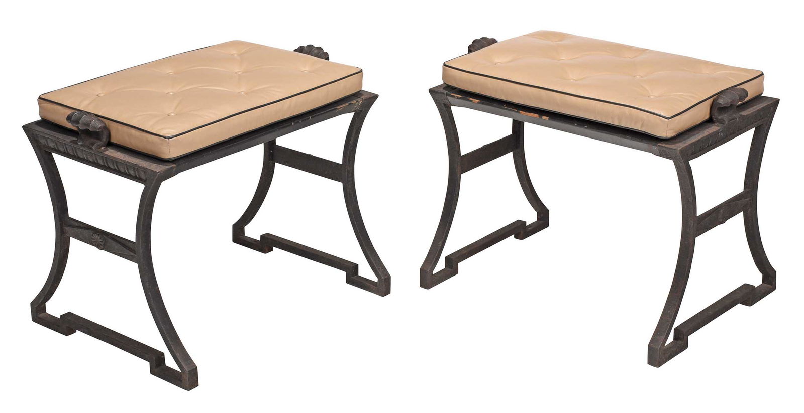 Pair of Art Deco Cast Iron and Upholstered Benches (1 of 10)