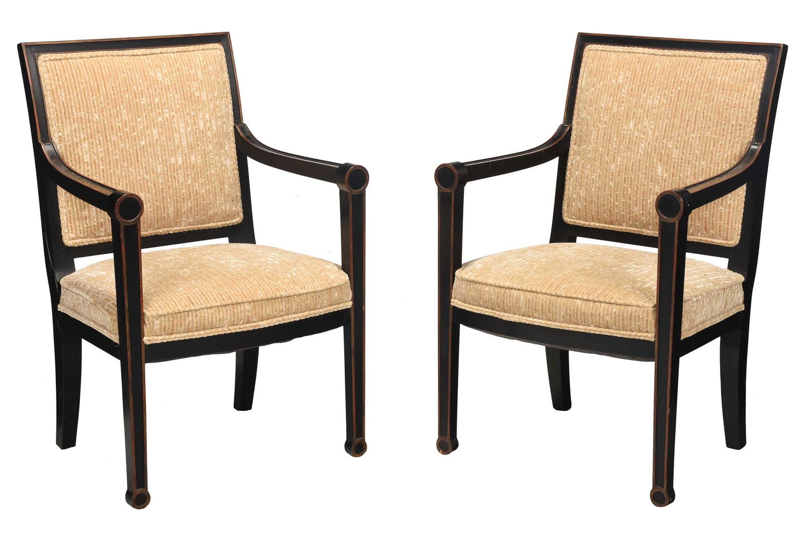 Pair Italian Neoclassical Style Black and Red Painted Open Armchairs (1 of 8)