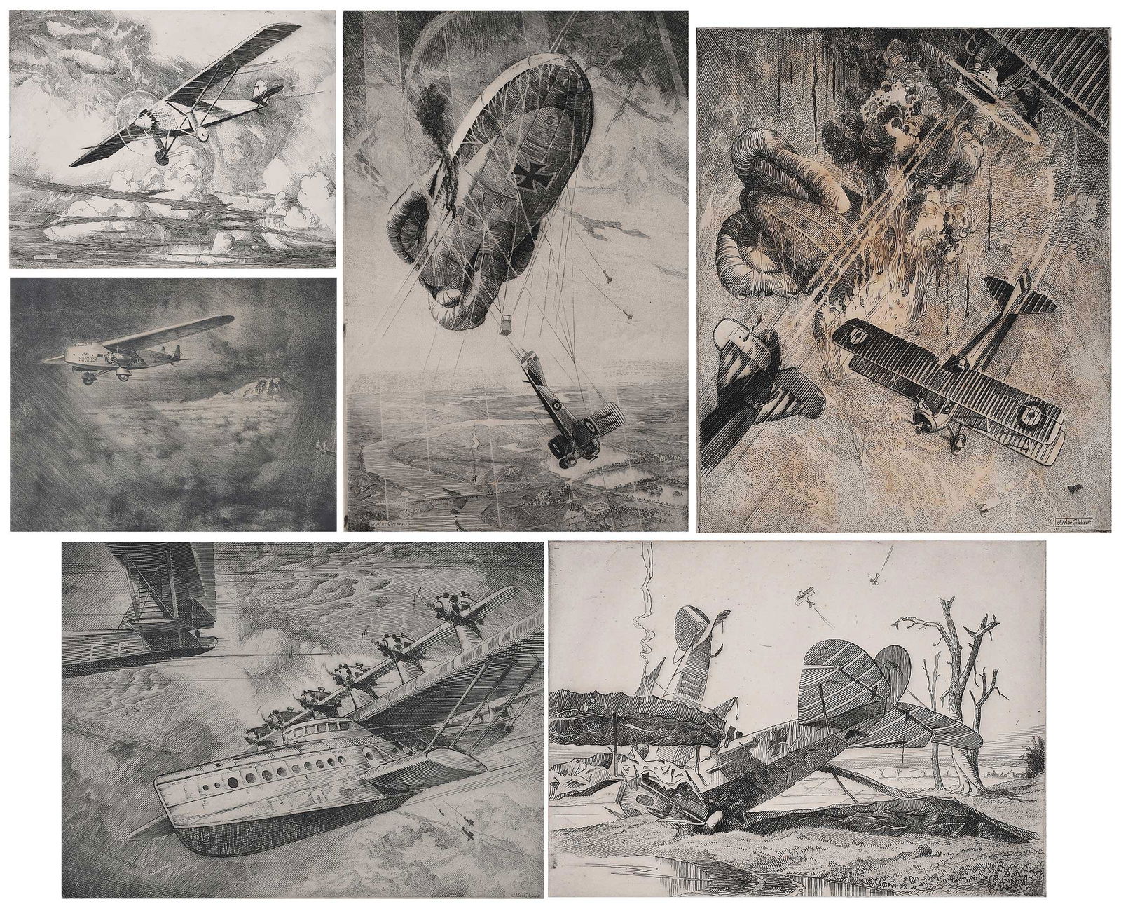 Collection of Six  Aviation Etchings by John MacGilchrist (1 of 10)