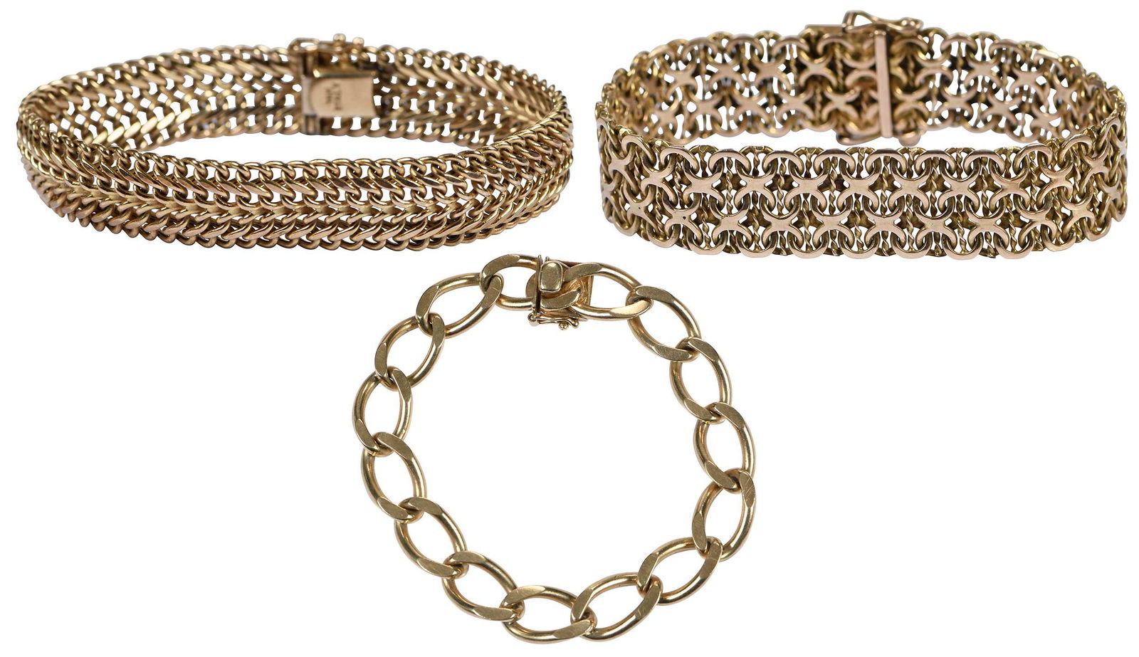 Three 14kt. Gold Bracelets, Curb, Woven, and Byzantine (1 of 12)