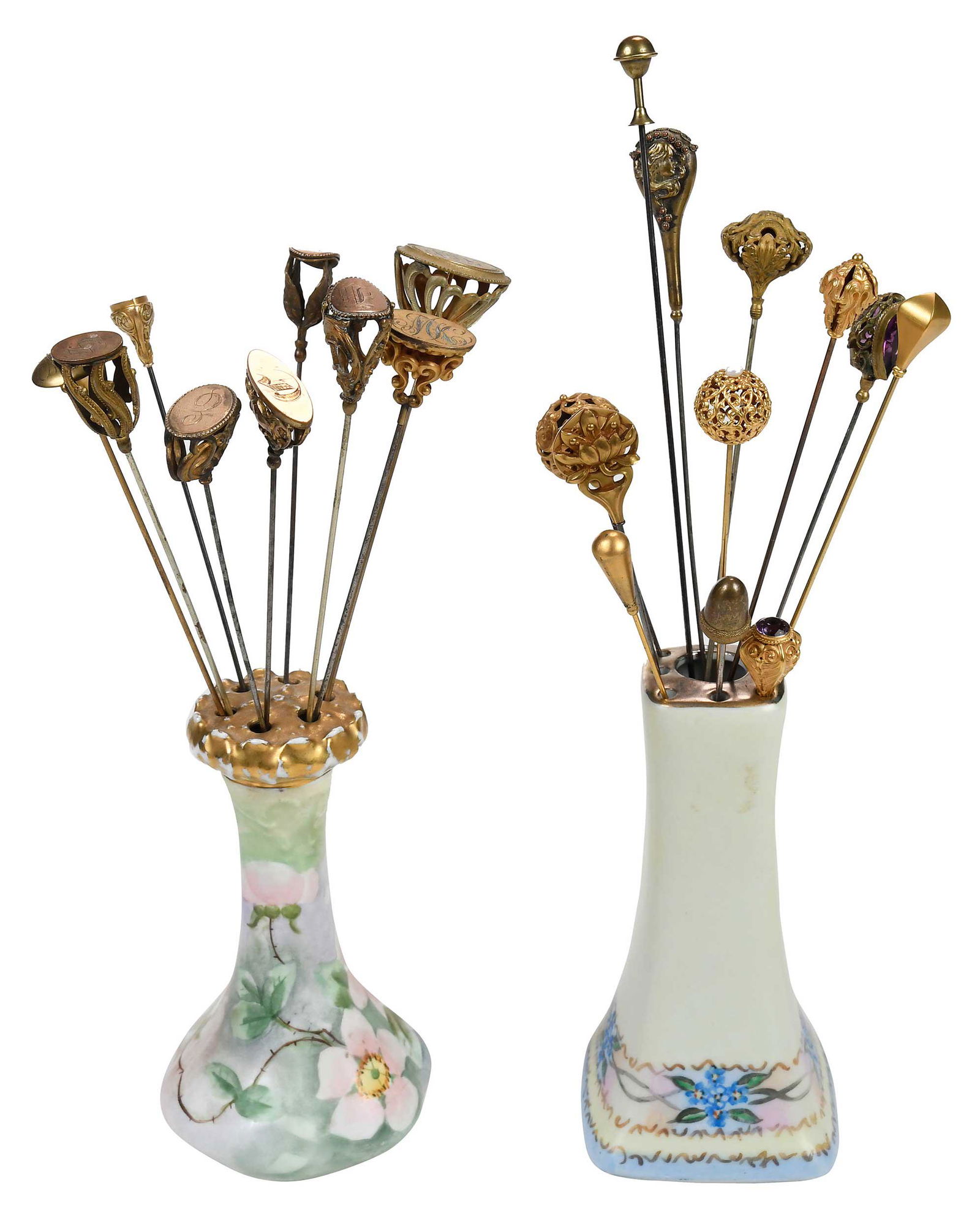 Collection of 21 Assorted Gold and Brass Hat Pins with Two Holders (1 of 12)