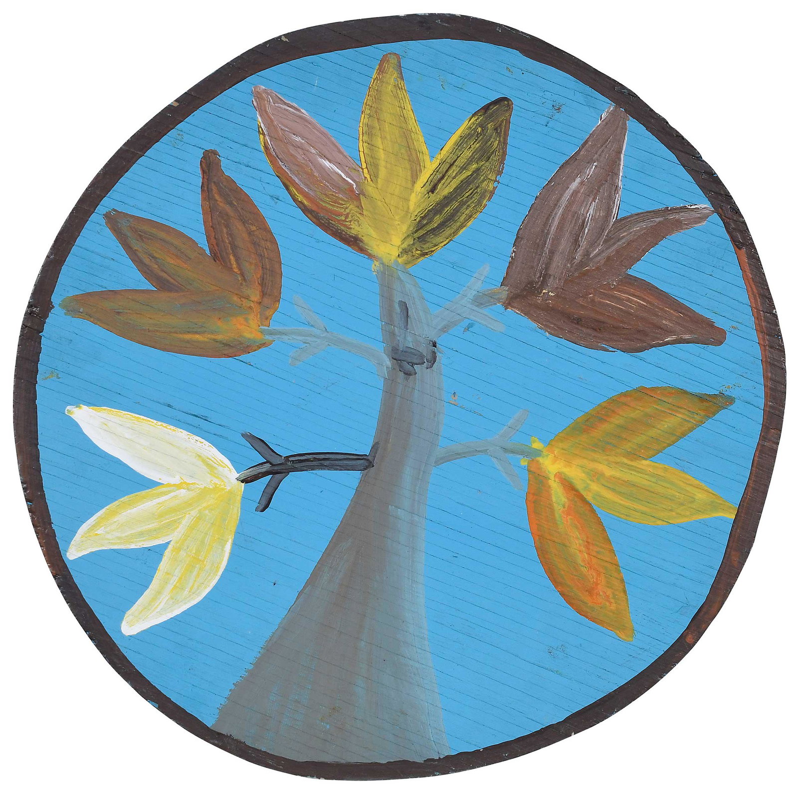 Mose Tolliver: (American/Alabama, 1918-2006) Round Floral Composition, unsigned, paint on board, 16-3/8 x 16 in.; unframed Provenance: Robert Bishop; Ames Gallery, Berkeley, California, purchased in the 1990s; Prope