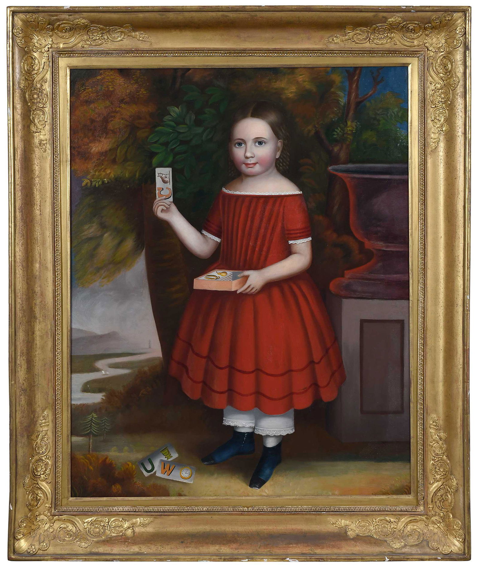 Folk Art Painting of Girl with Alphabet Cards (1 of 9)