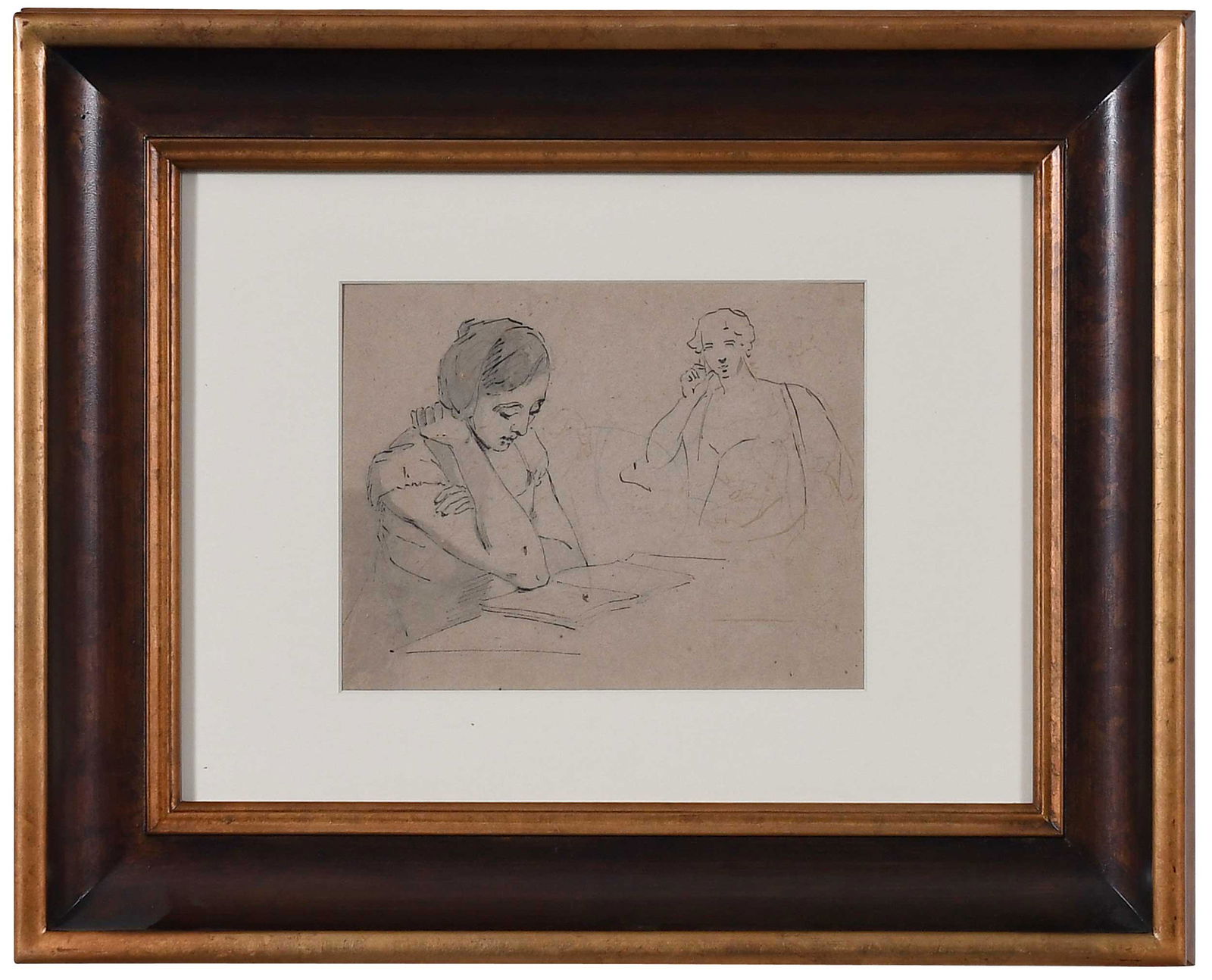 Thomas Sully Drawings: (British/America, 1783-1872) Sketchbook Figure Studies, a double sided drawing of women, unsigned, inscribed with inventory type numbers in pencil on "verso", ink and ink wash on buff paper, sight (re