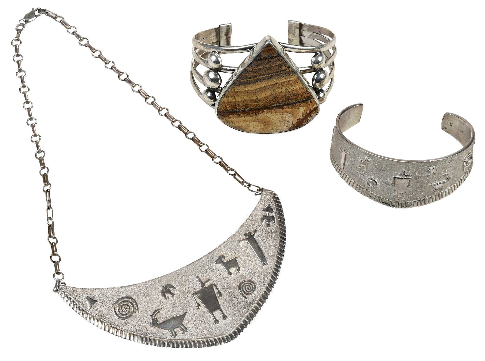 James Rogers Silver Necklace and Bracelet Set; One Navajo Jasper Bracelet (1 of 12)