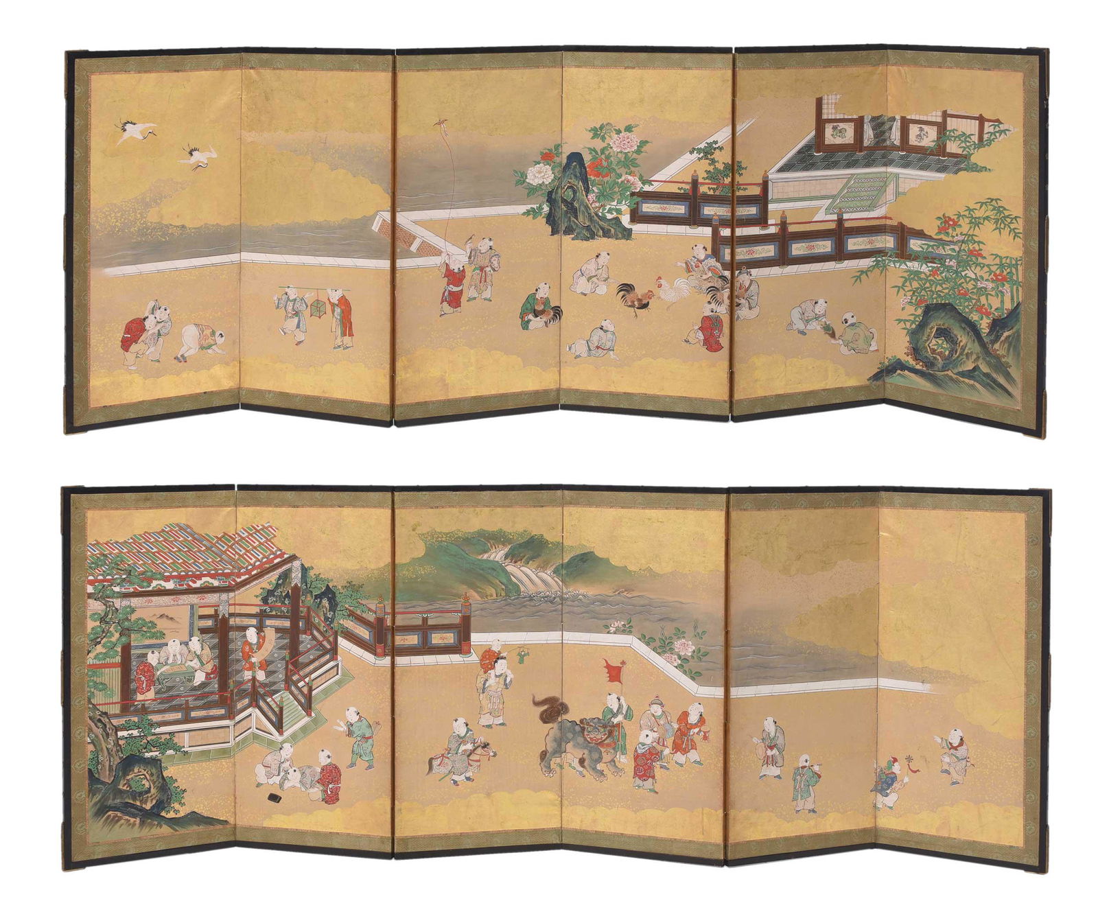 Pair of Six-Paneled Chinese Painted Screens (1 of 14)