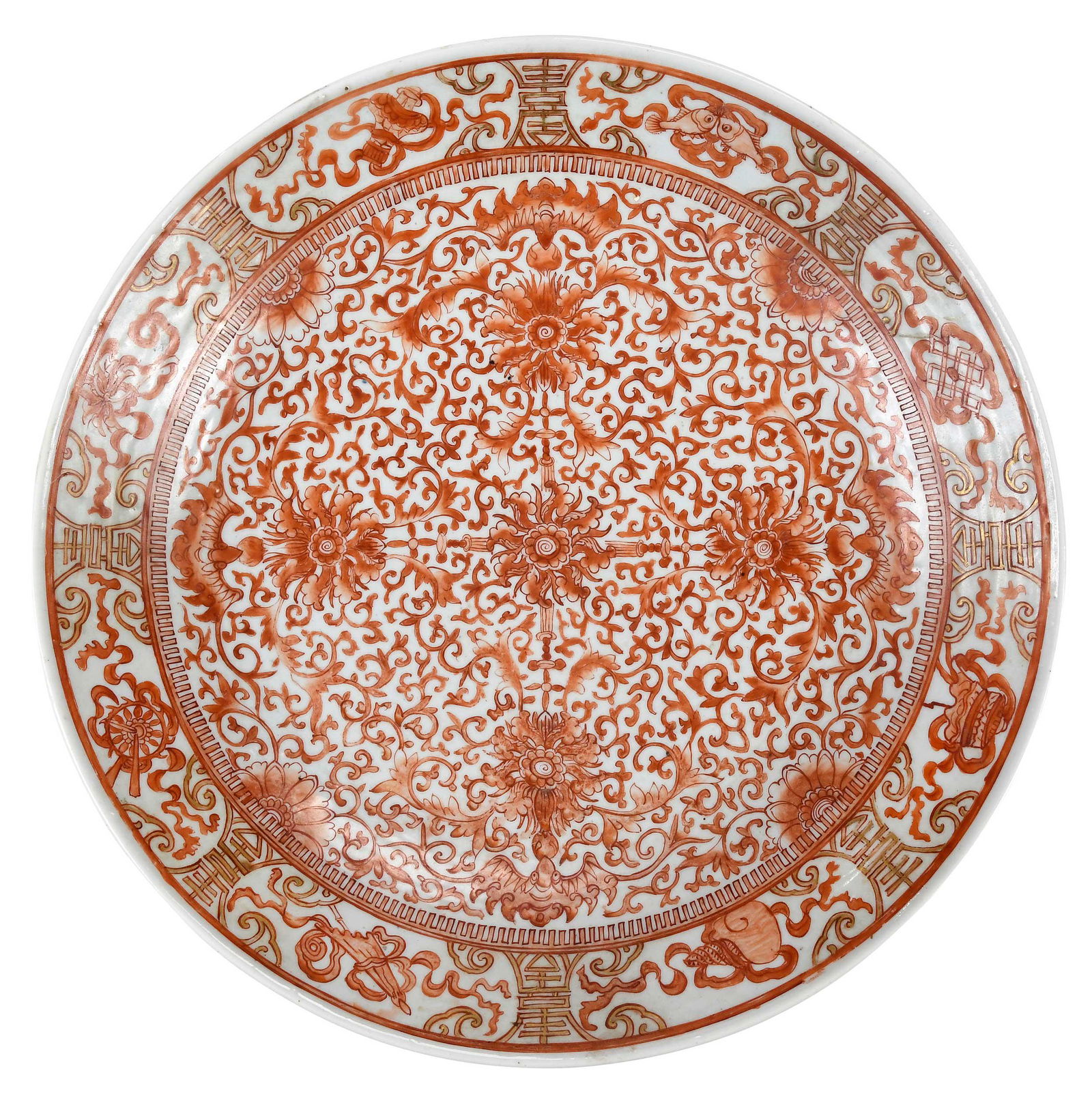 Chinese Brick Red Peony Porcelain Deep Dish (1 of 14)