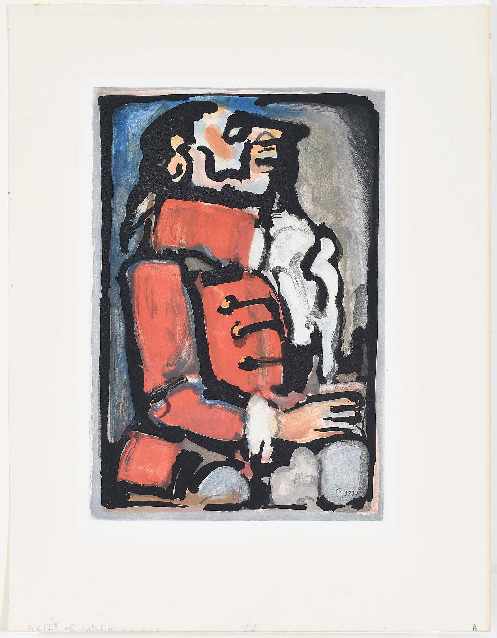 Georges Rouault Aquatint: (French, 1871-1958) Laquais (Chapon & Rouault 278), Pl. 5 from Les Fleurs du Mal,1937, edition of 250, signed in plate "GR 1937", Lacourière, Paris, Aux Deux Ours, Paris, printer, Ambroise