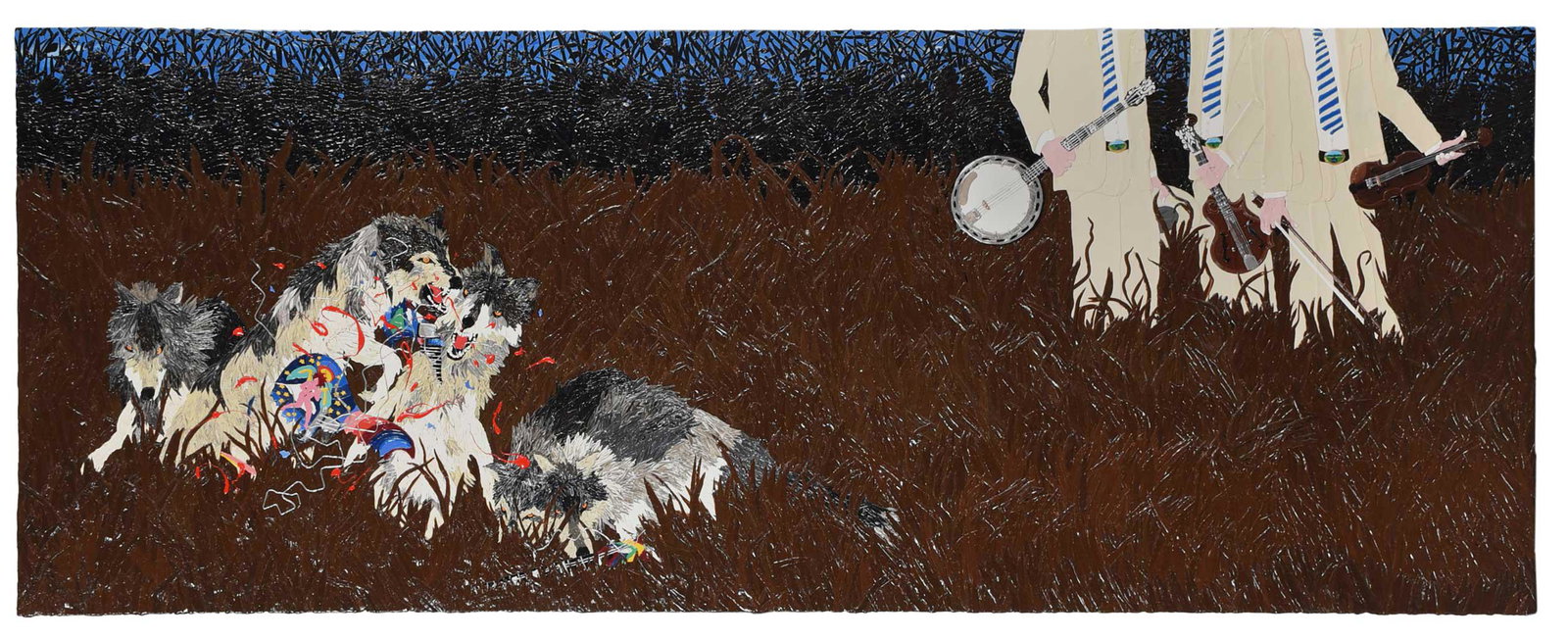Jim Wright: (born 1977) Fearless and Inventive, 2005, signed verso "Jim Wright 2005", acrylic on panel, 42-1/4 x 108-1/4 in.; unframed Provenance: Rare Gallery, Wyoming, 2005; Try-me Collection, Richmond, Virgini