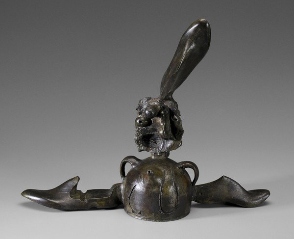 Joan Miró: "(Spanish, 1893-1983) [La Personnage,] 1972, edition 2/2, signed ""Miró"" with foundry stamp for Clementi Cire Perdue, patinated bronze, 20-1/4 x 25-1/4 x 8-1/4 in., green to brown patination, remnan