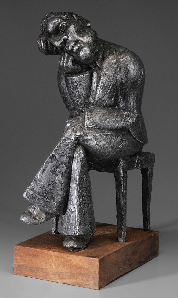 Lawrence "Lon" Anthony: "(Tennessee, born 1934) Thinker, signed on stool ""L. Anthony '65"", white metal, 18-1/2 in. with wood base, good condition Provenance: Estate of the late Dr. Joseph Chandler Battaile, Sr., Memphis, T