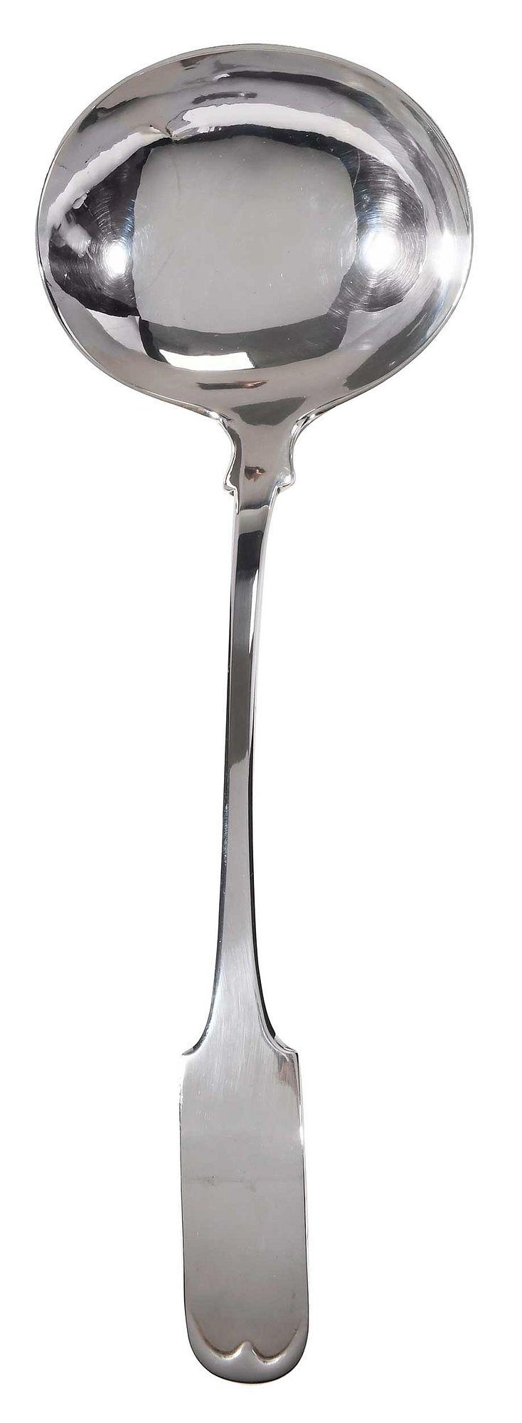 South Carolina Coin Silver Ladle: Georgetown, mid 19th century, fiddle handle, marks for C. H. Jones & Co. (Georgetown, South Carolina, working 1850-1854/57), 12 in. Provenance: J. Robert Warren Antiques, March 15, 2006 (accompanied b