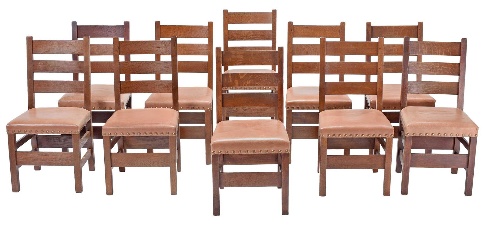 Ten Gustav Stickley Heavy Ladder Back Oak Side Chairs (1 of 19)
