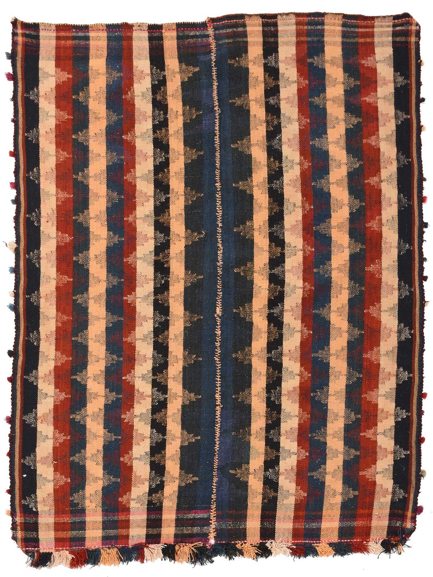 Qashqai Blanket: 20th century, woven with horizontal stripes, two panels attached at center, 5 ft. x 6 ft. 8 in.