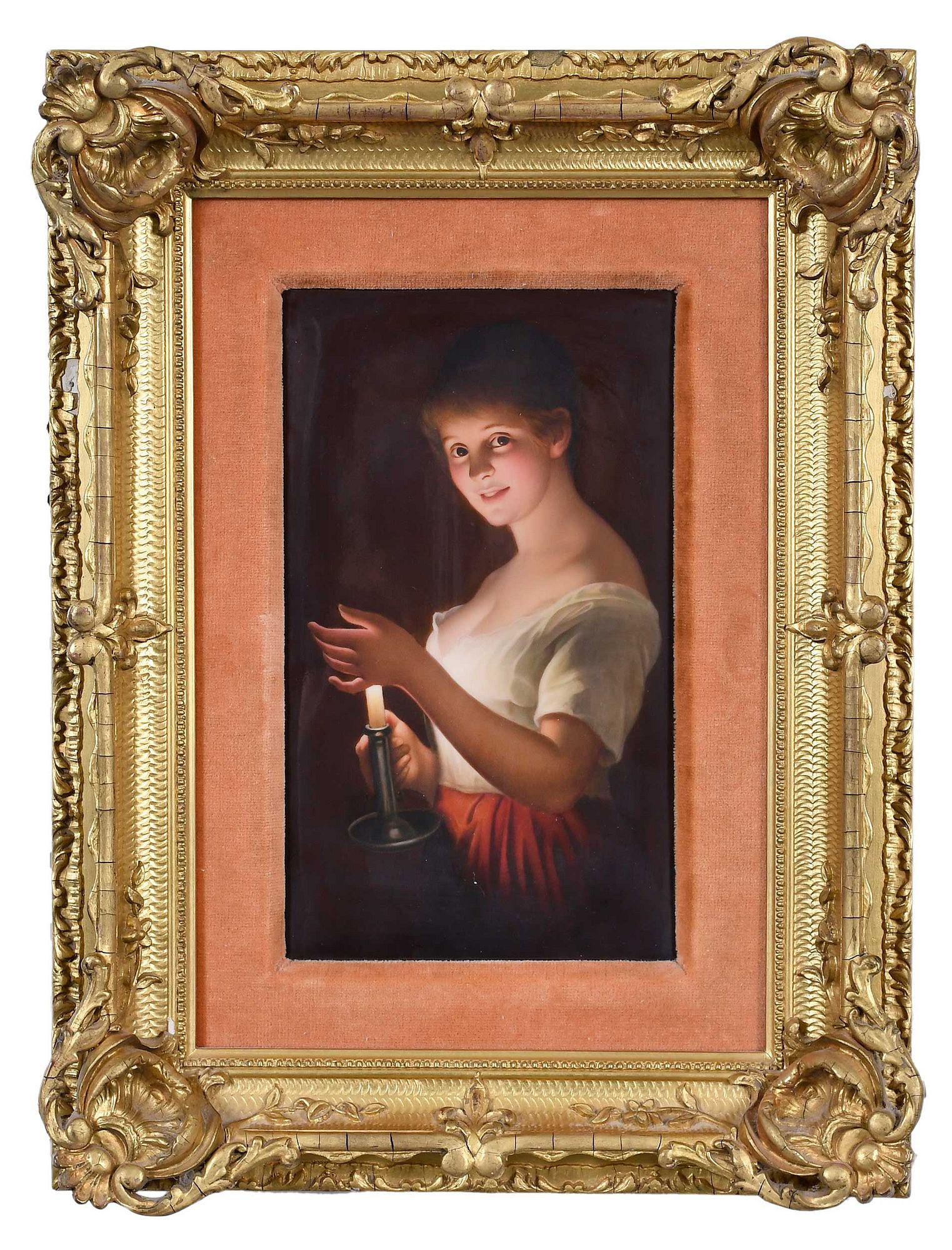 German Porcelain Plaque, Girl with a Candle (1 of 5)