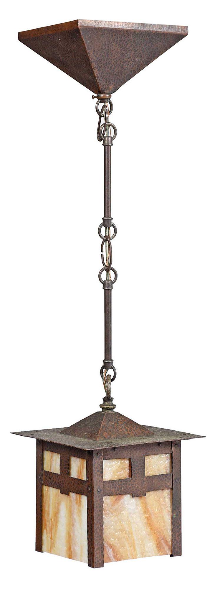 Gustav Stickley Style Arts and Crafts Copper and Slag Glass Lantern (1 of 4)