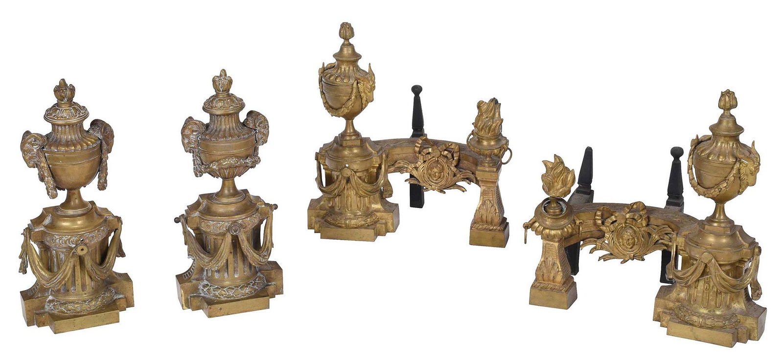 Two Pairs Louis XVI Style Gilt Bronze Fireplace Chenets (1 of 8)