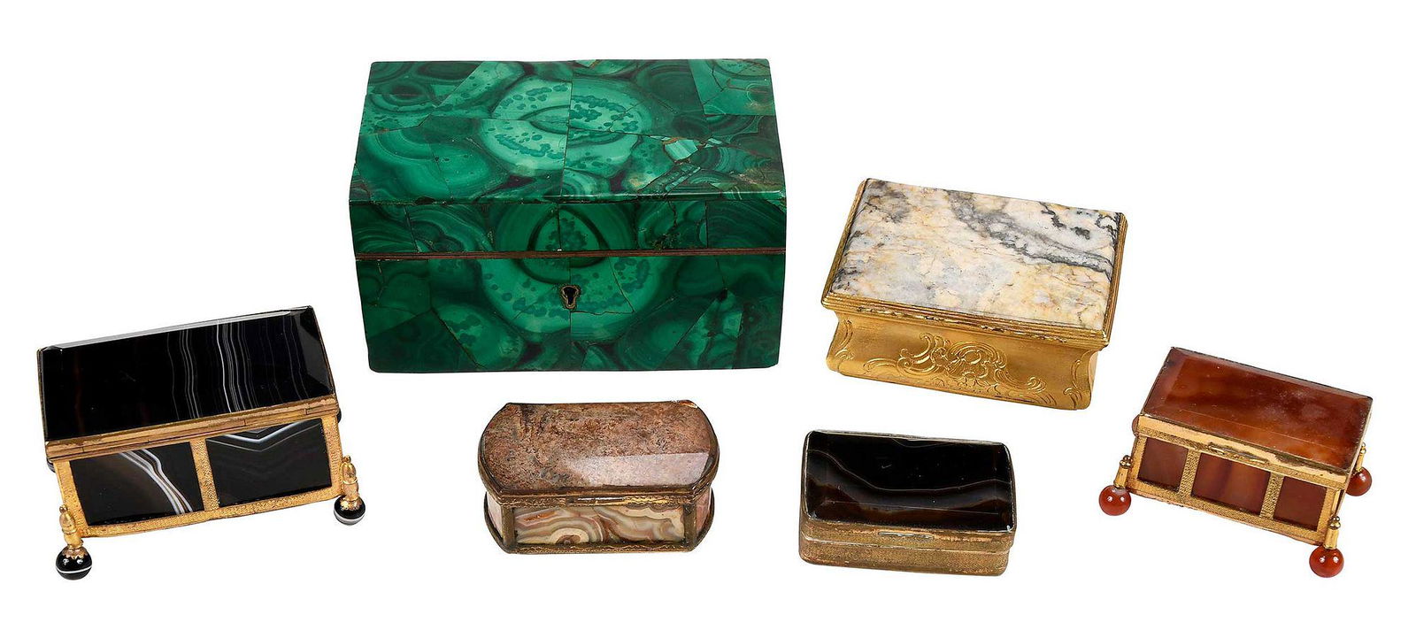Six Bronze Mounted Hardstone Miniature Boxes (1 of 9)