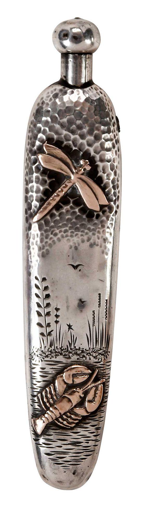 Mixed Metals Sterling Perfume Flask, Dragonfly and Flying Fish (1 of 7)