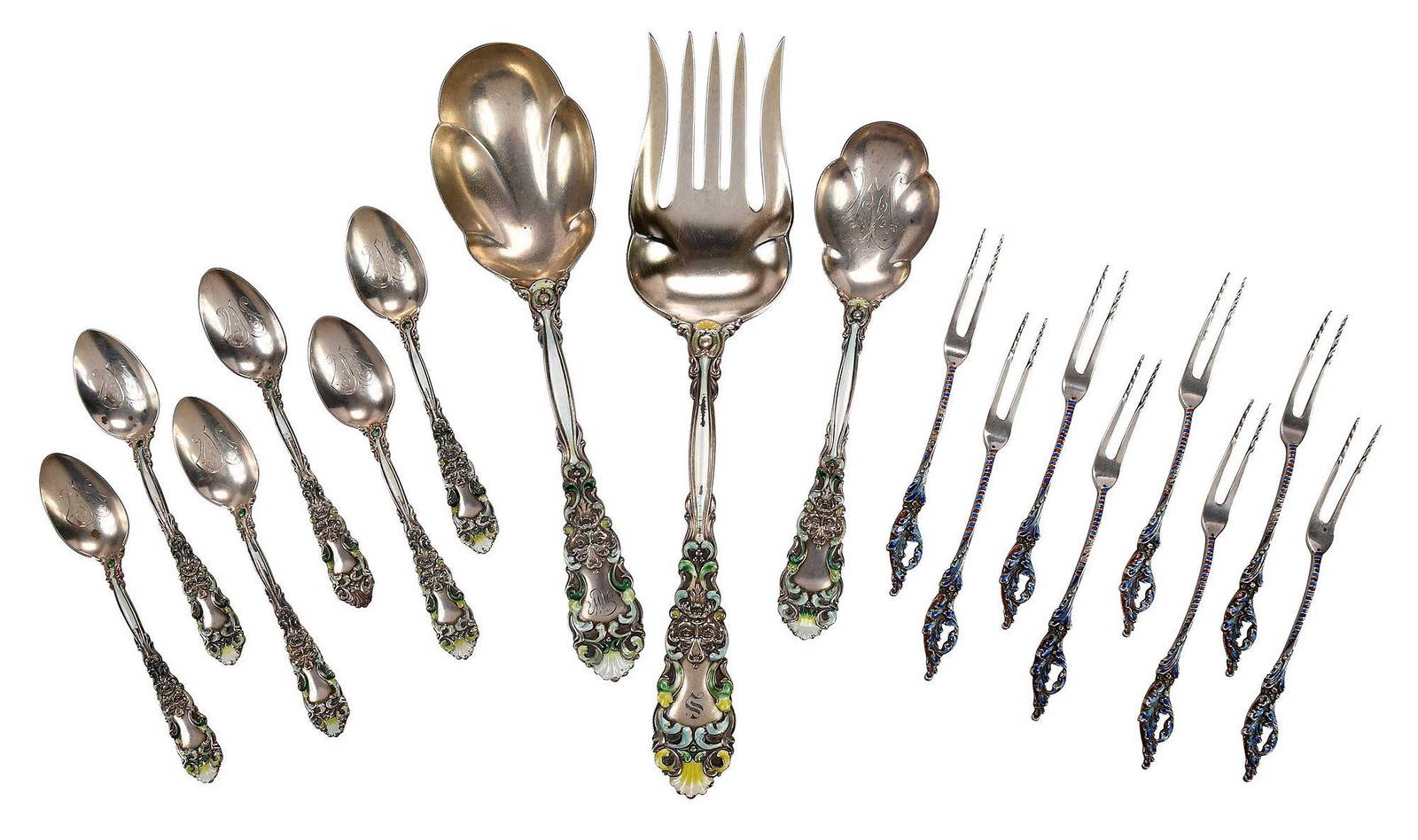17 Sterling Enamel Flatware Auction