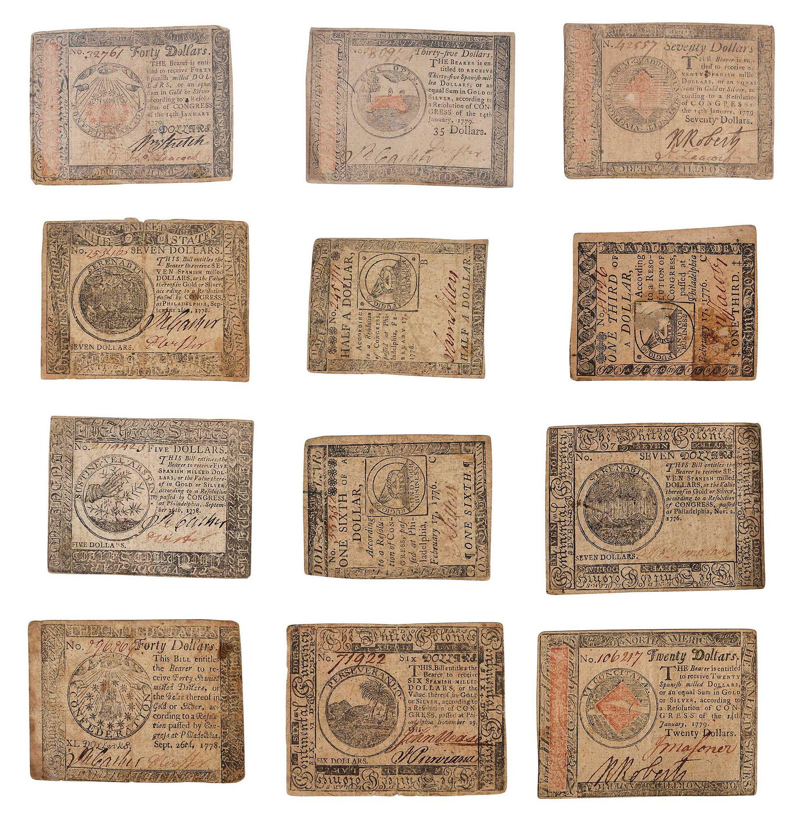 12 Continental Currency Bank Notes (1 of 6)