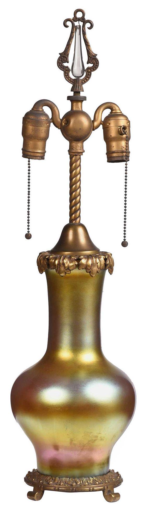 Steuben Attributed Aurene Vase Mounted as Lamp (1 of 4)