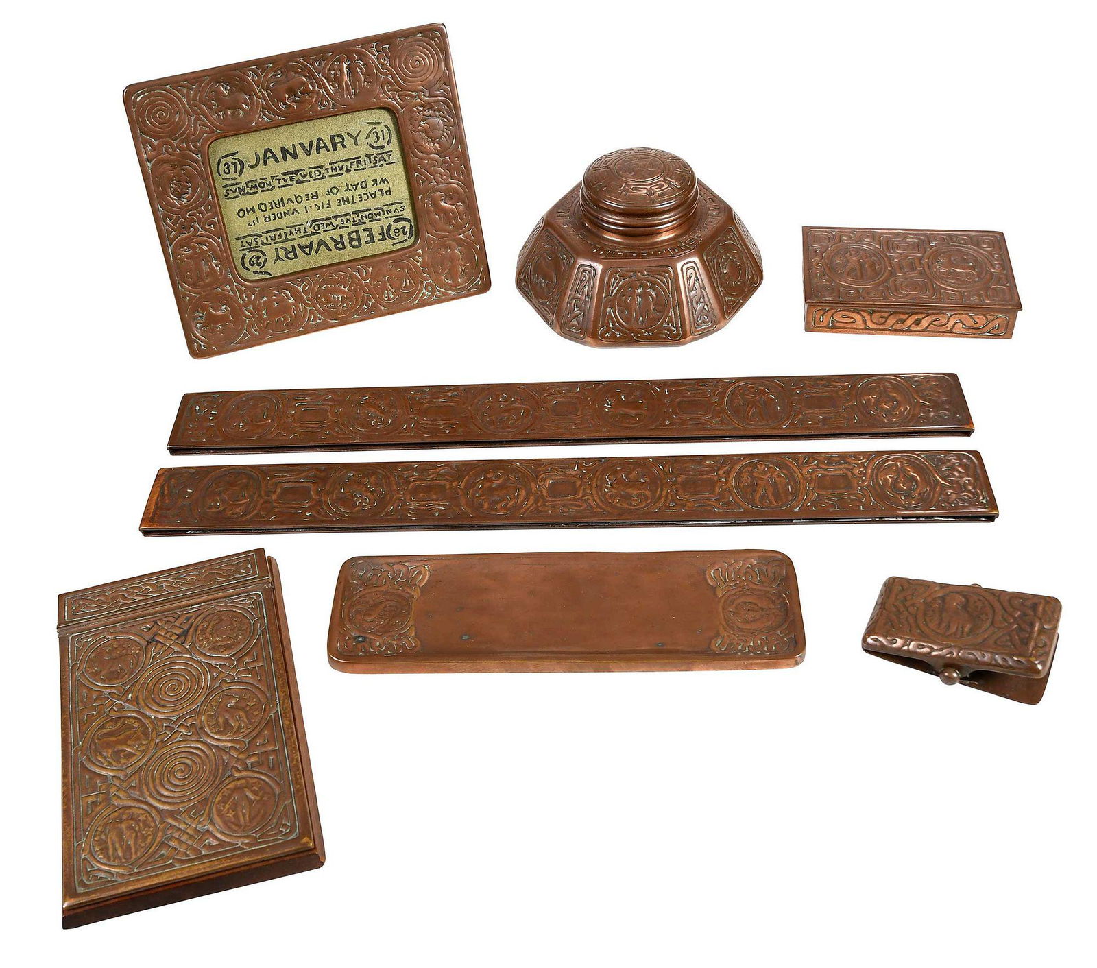Eight Piece Tiffany Studios Bronze Zodiac Desk Set (1 of 20)