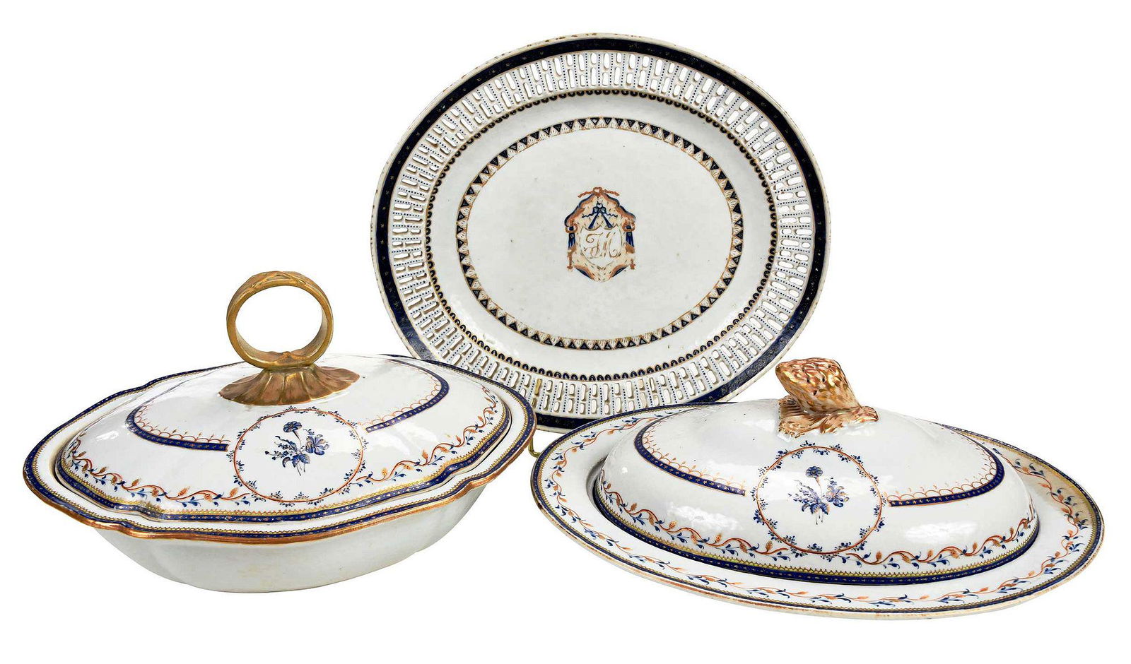 Chinese Export Porcelain Lidded Tureen, Lidded Dish, and Reticulated Plate (1 of 14)