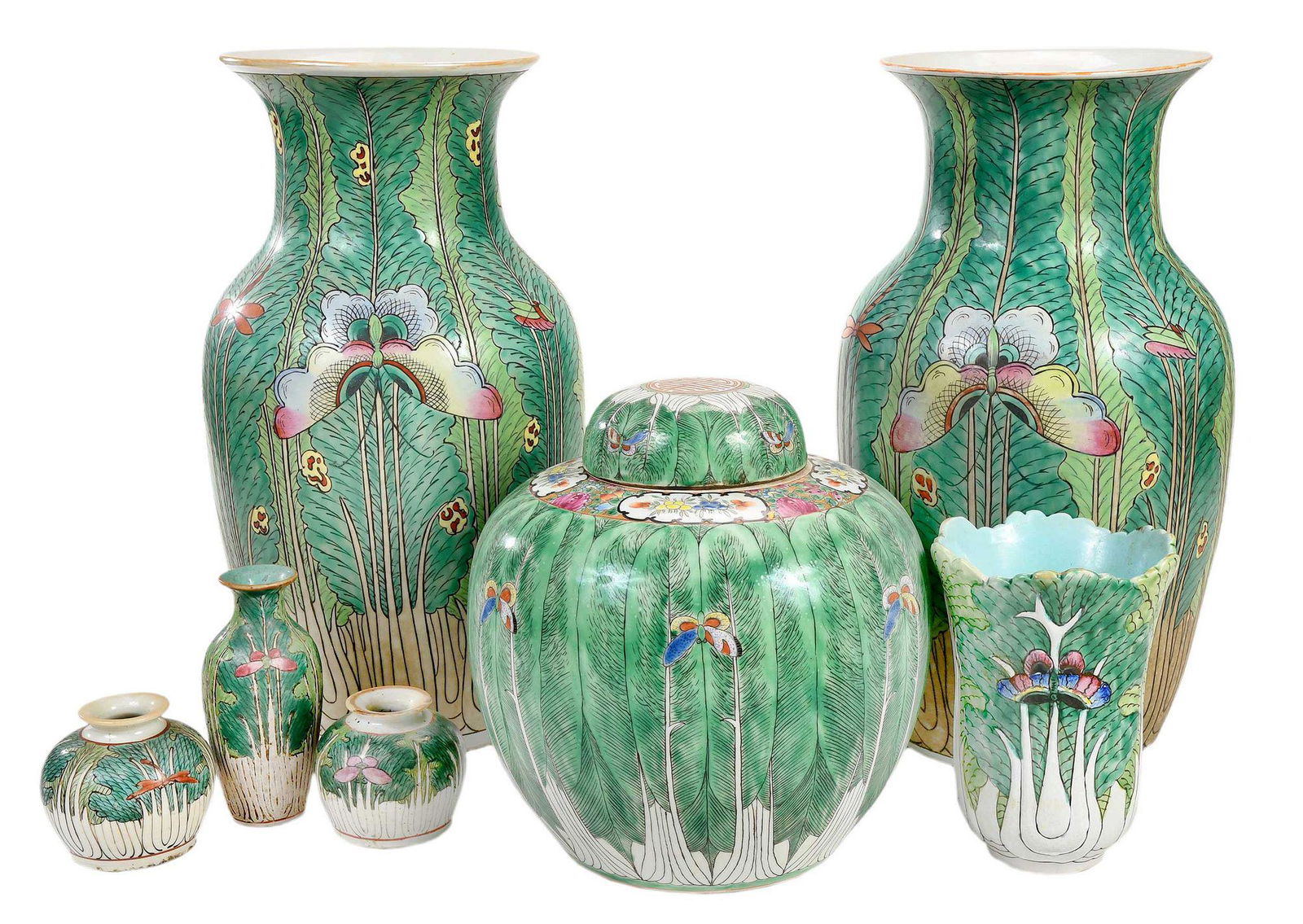 Seven Chinese Export Porcelain Cabbage Leaf Vases (1 of 20)
