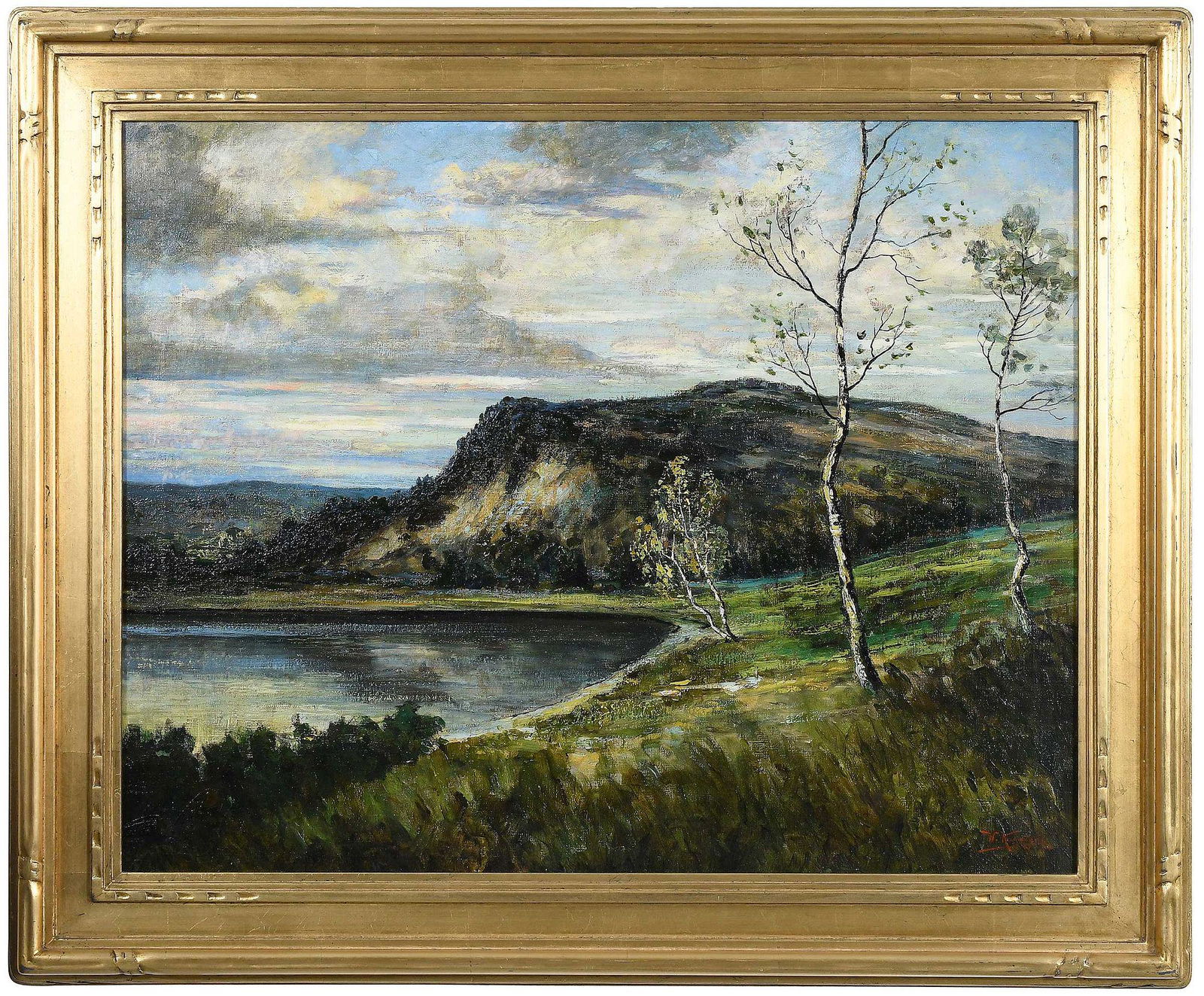 Walter Koeniger: (American, 1881-1943) Summer Landscape, 1914, signed lower right "W. Koeniger 14", oil on canvas, 25-1/4 x 32 in.; fine reproduction carved gilt wood and composition frame, 32-1/4 x 39 in. Provenance: