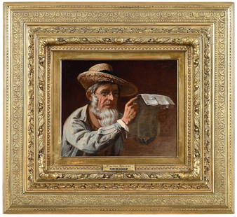 Thomas Waterman Wood: (American, 1823-1903) Election Returns, 1881, signed and dated upper right "T.W.Wood 1881", oil on canvas, 10 x 12 in.; fine period carved gilt wood and composition frame, 21-1/2 x 23-1/2 in. Provenan