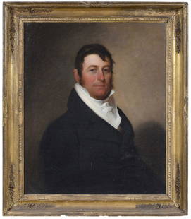 Manner of Jacob Eichholtz: (American, 1776-1842) Portrait of Waddy Thompson, Jr., unsigned, oil on canvas, 30 x 25 in.; period carved gilt wood frame, 36-1/4 x 31-1/4 in. Waddy Thompson Jr. (January 8, 1798 - November 23, 1868)