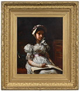 Percival de Luce: (American, 1847-1914) Sunday Best, signed upper right "Percival De Luce", oil on canvas, 21 x 17 in.; fine period carved gilt wood frame, 32-1/4 x 28-1/4 in. Provenance: Dave and Chris Knoke, Marietta