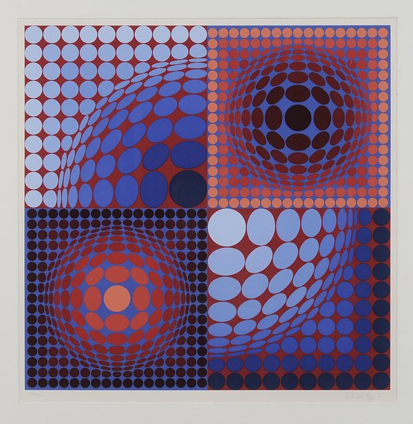 Victor Vasarely: (Hungarian/French, 1906-1997) Novega, 1984, edition 222/250, signed lower right "Vasarely", color serigraph, 23-1/2 x 23-1/2 in. (image); metal frame,