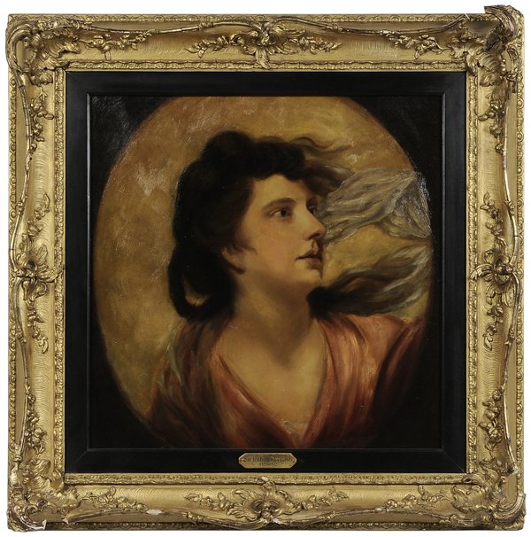 Follower of Sir Joshua Reynolds: (British, 1723-1792, 19th century) Portrait of a Lady, unsigned, oil on canvas, 21-3/4 x 20 in.; 19th century gilt wood and composition frame,