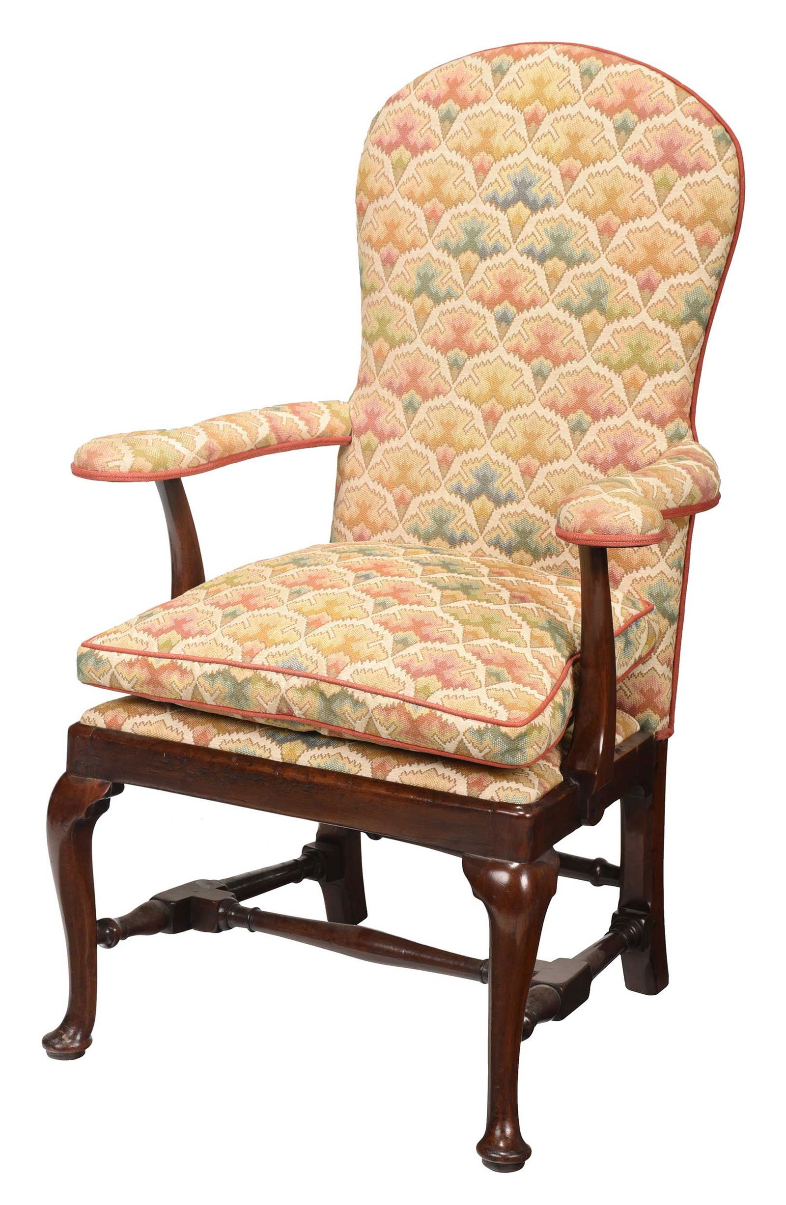 Queen Anne Mahogany Flame Stitch Upholstered Open Armchair (1 of 19)