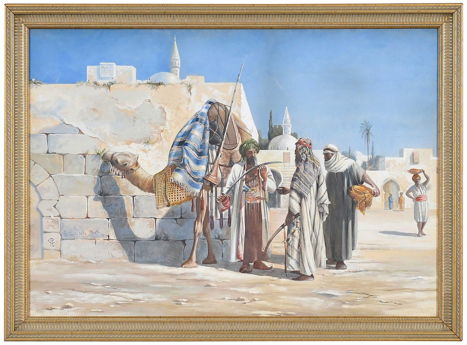 Orientalist Watercolor, Sword Merchants (1 of 5)
