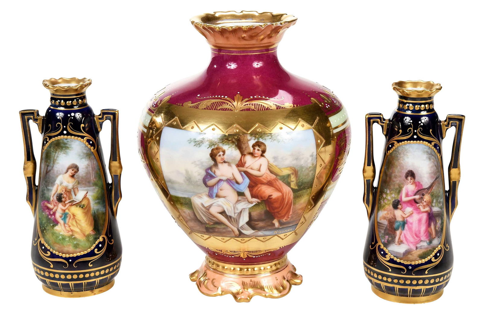 Three Royal Vienna or Style Porcelain Cabinet Vases (1 of 13)