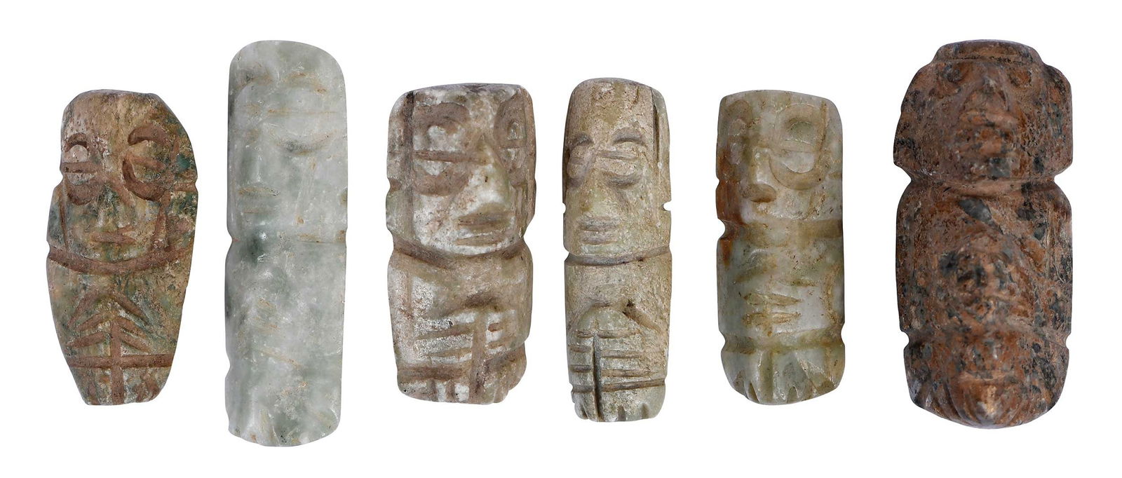Six Small Mesoamerican Carved Jade Figural Pendants (1 of 20)