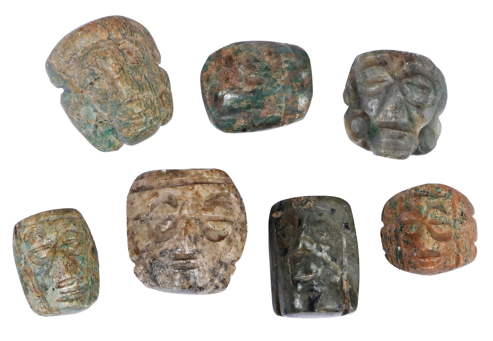 Seven Mesoamerican Carved Jade Mask Pendants (1 of 20)