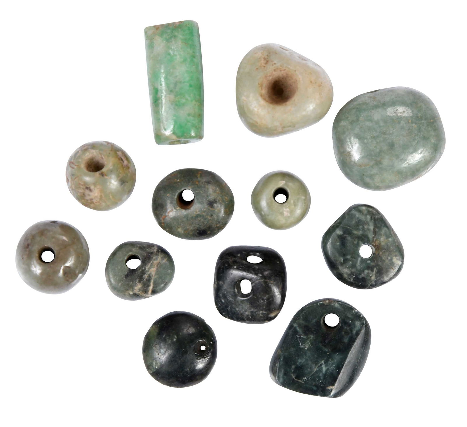 Group of 12 Large Mesoamerican Carved Jade Beads (1 of 19)