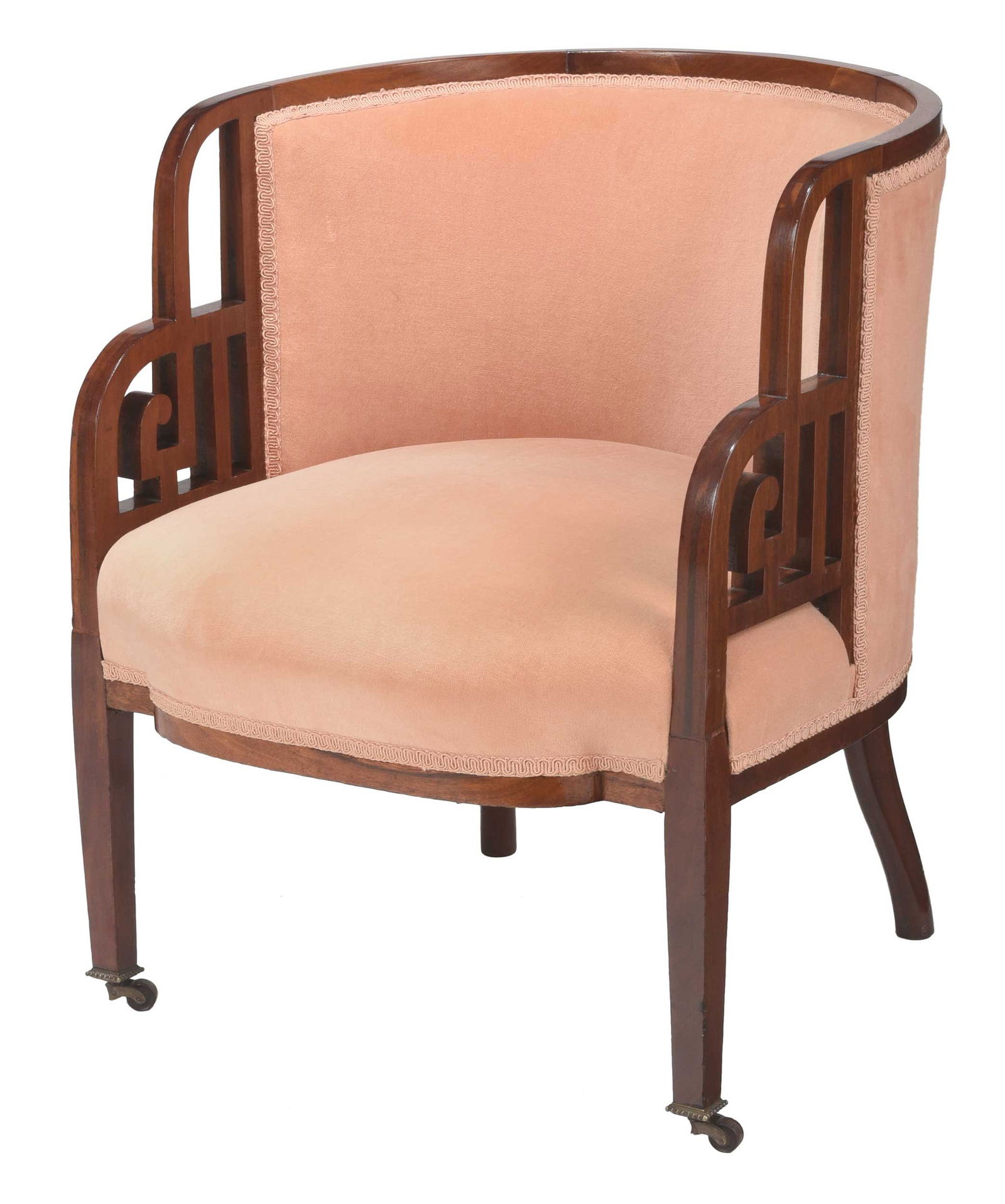 English Art Deco Inlaid Mahogany Barrel Back Armchair (1 of 5)