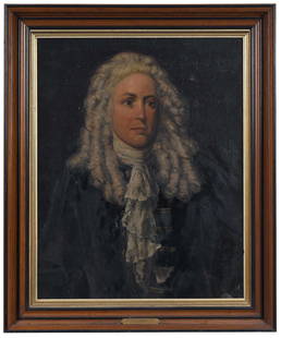 Portrait of Robert King Carter after Sir Godfrey Kneller: (American School, 20th Century) inscribed verso "copied by Irving Ward Ball", and family history of connection to Robert King Carter, 30 x 24 in.; modern frame, 37 x 31 x 2-1/2 in. Provenance: Private