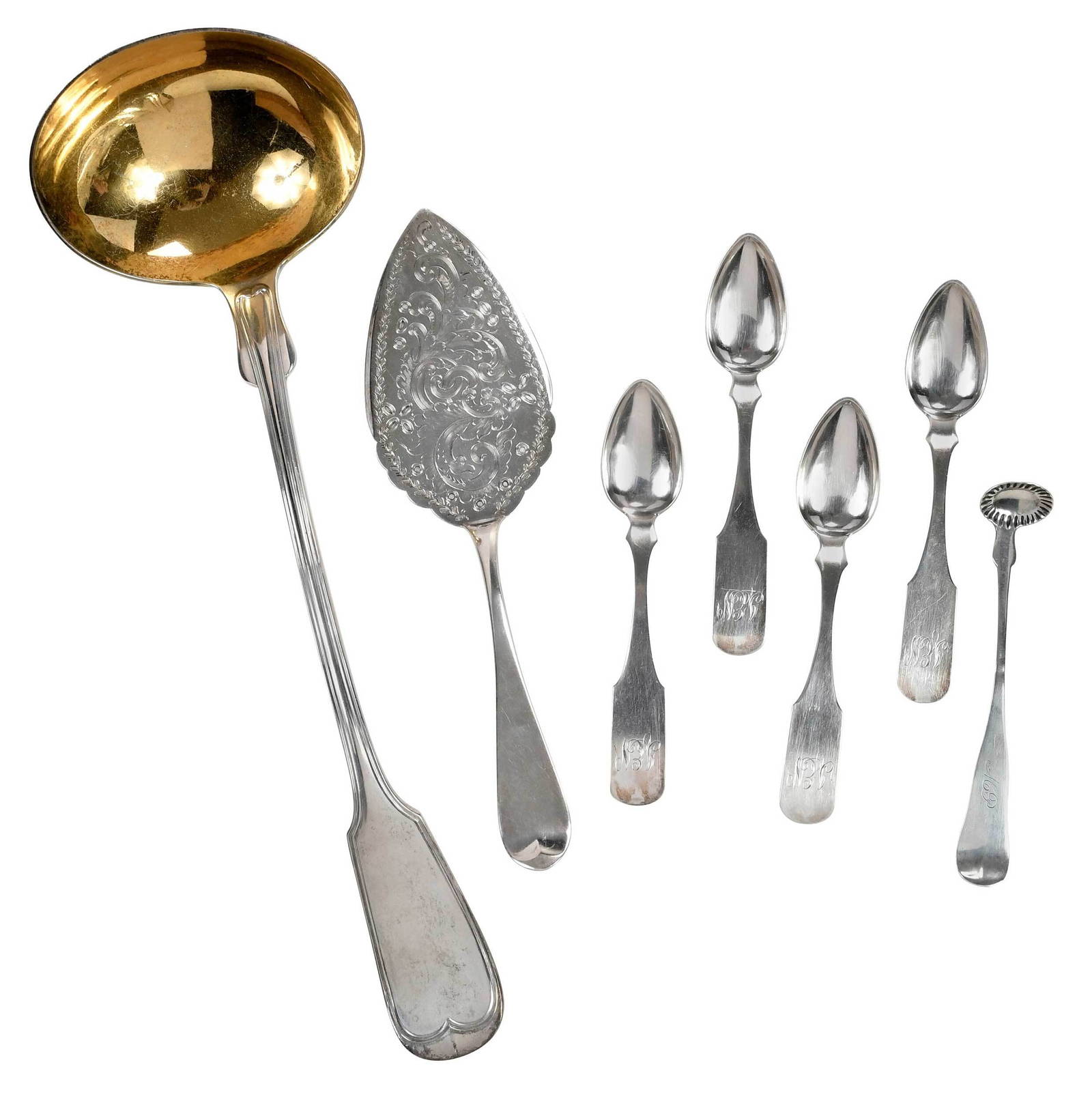 Seven Pieces Coin Silver Flatware Auction