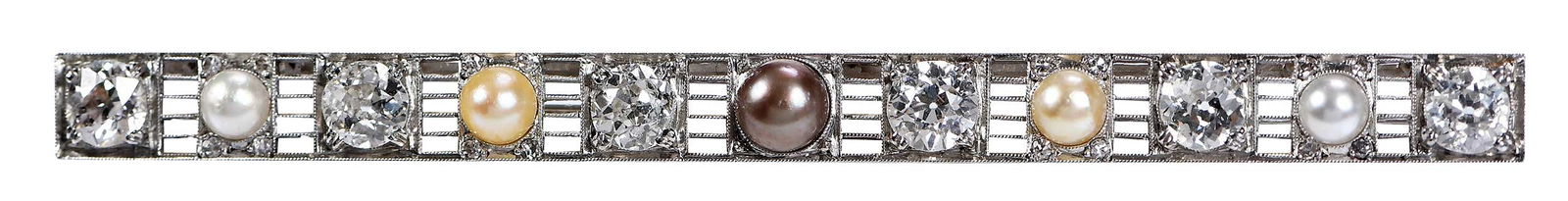Vintage Platinum Pearl and Diamond Bar Pin (1 of 8)