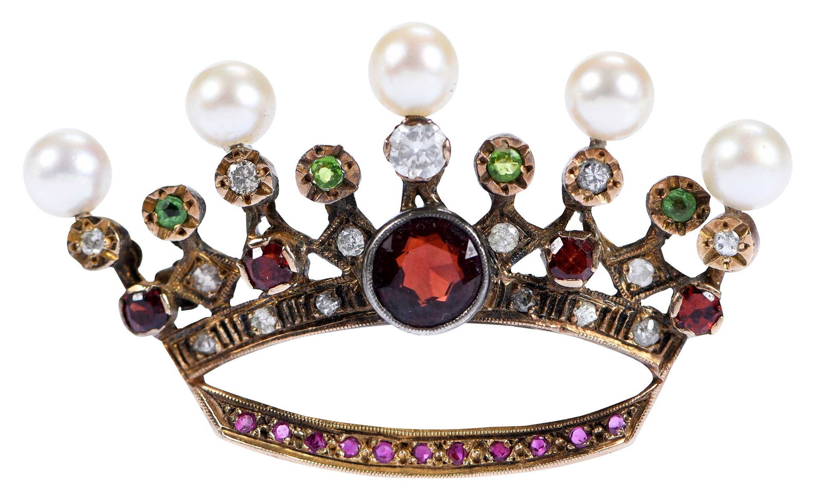 14kt. Gemstone and Pearl Crown Brooch (1 of 6)