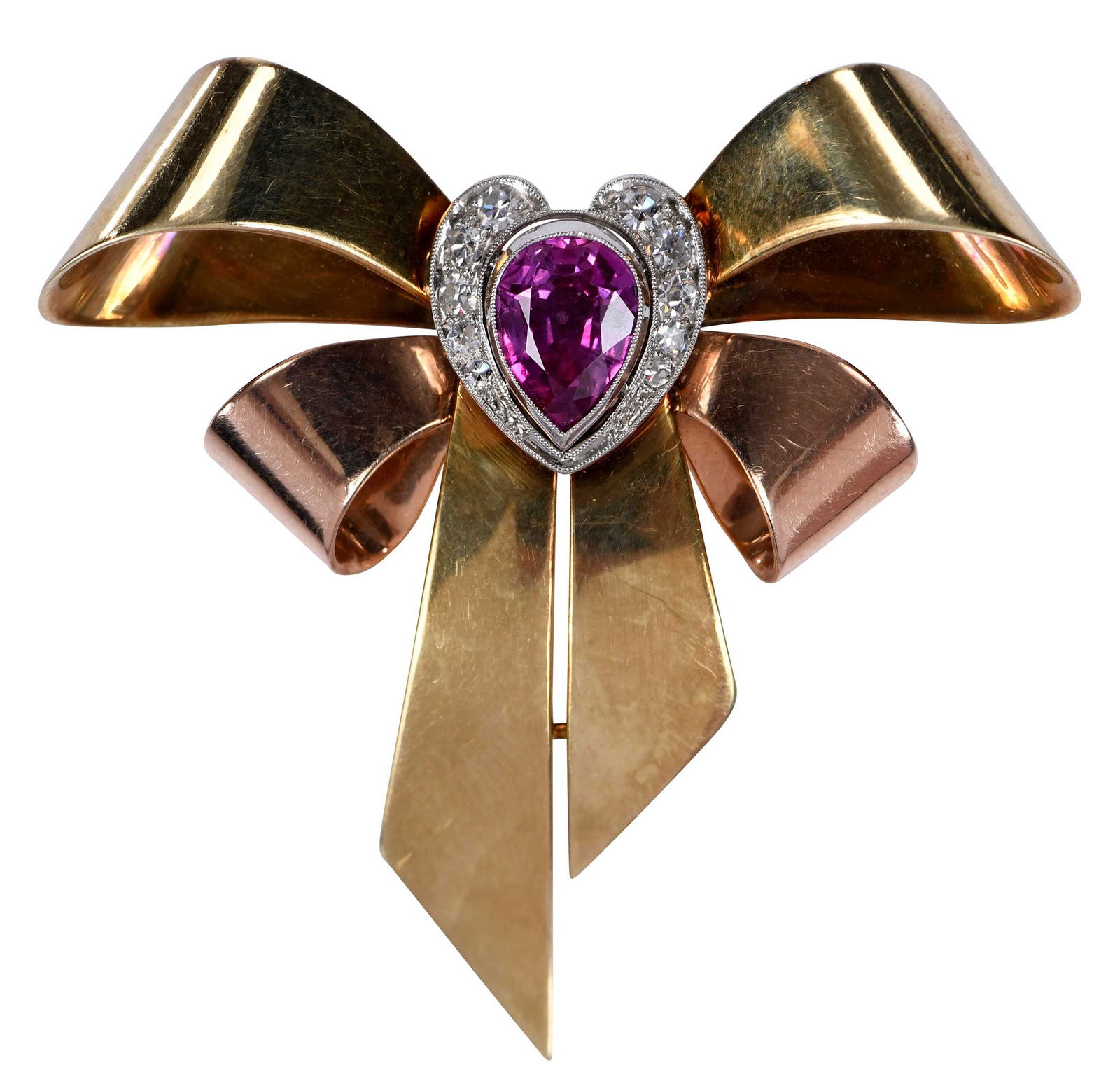 14kt. Tri Color Gold Ruby and Diamond Brooch (1 of 8)