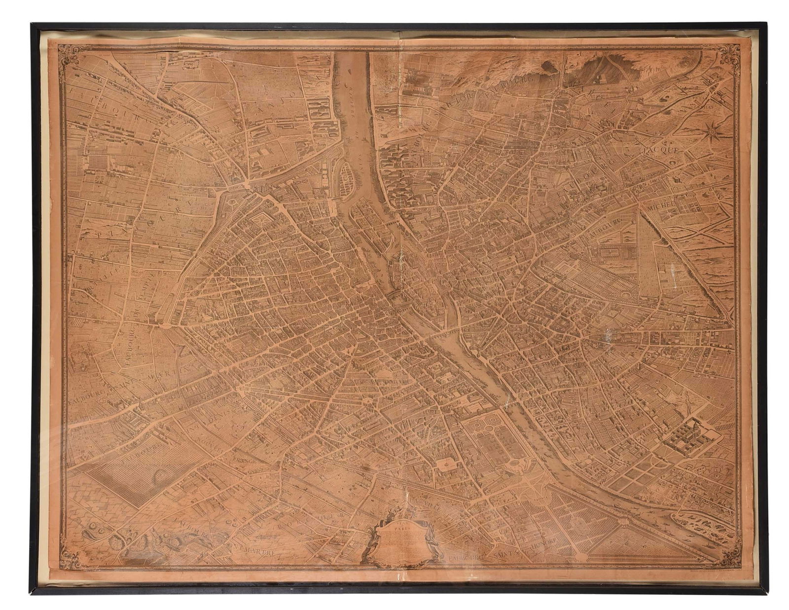 Michel Etienne Turgot - Plan de Paris: Michel Etienne Turgot (French, 1690-1751), Plan de Paris, "Commence l'Annee 1734. Acheve de graver en 1739", Paris, probably a 19th century reissue, engraving on wove paper, joined and laid on backing