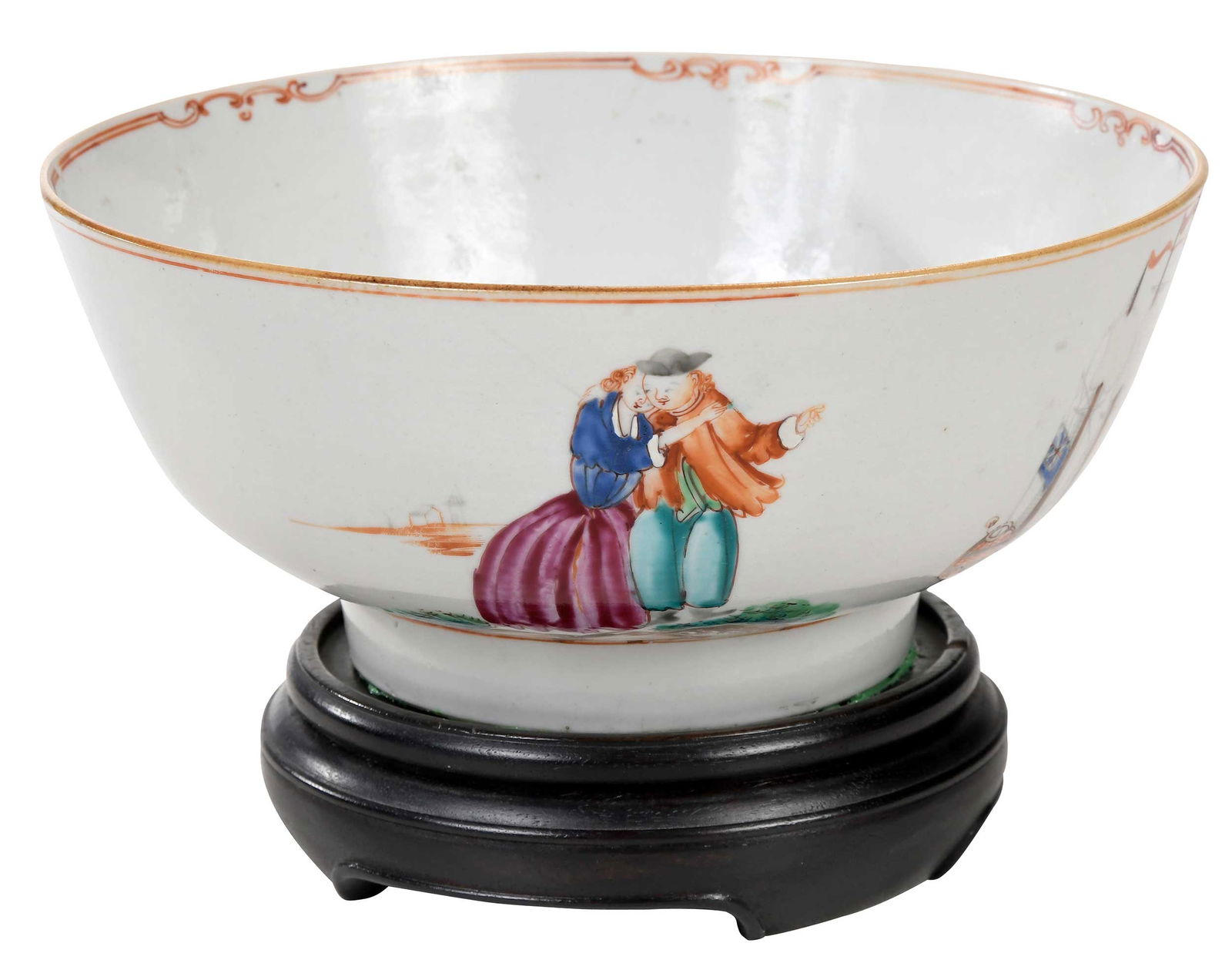 Chinese Export Porcelain Punch Bowl with European Figures (1 of 12)